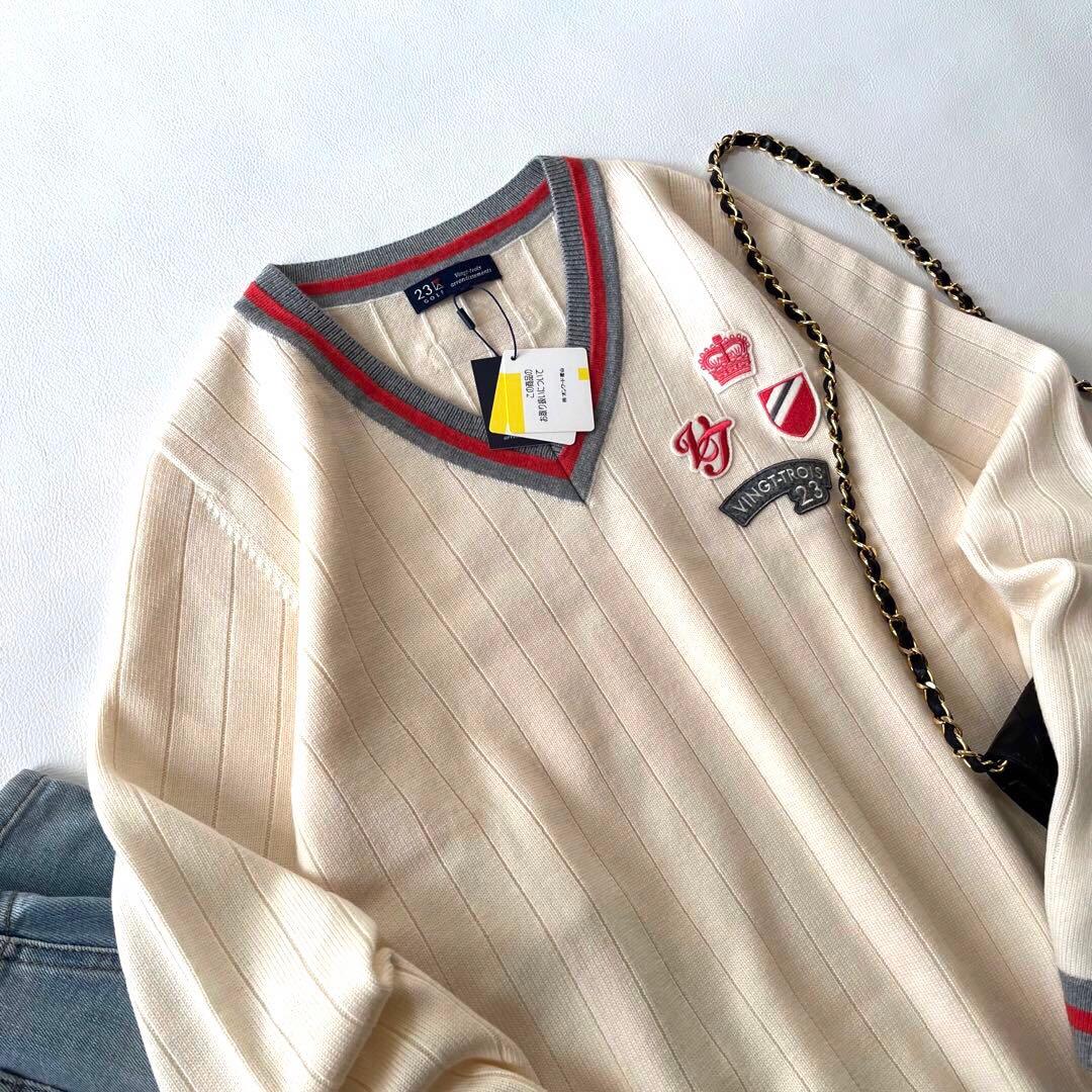 新品 23区GOLF Vネック ワッペン付き ニット プルオーバー
