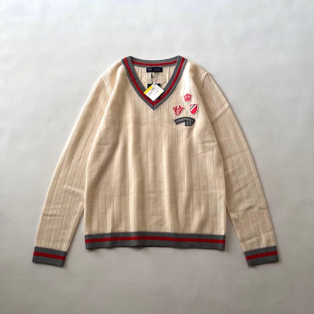 新品 23区GOLF Vネック ワッペン付き ニット プルオーバー