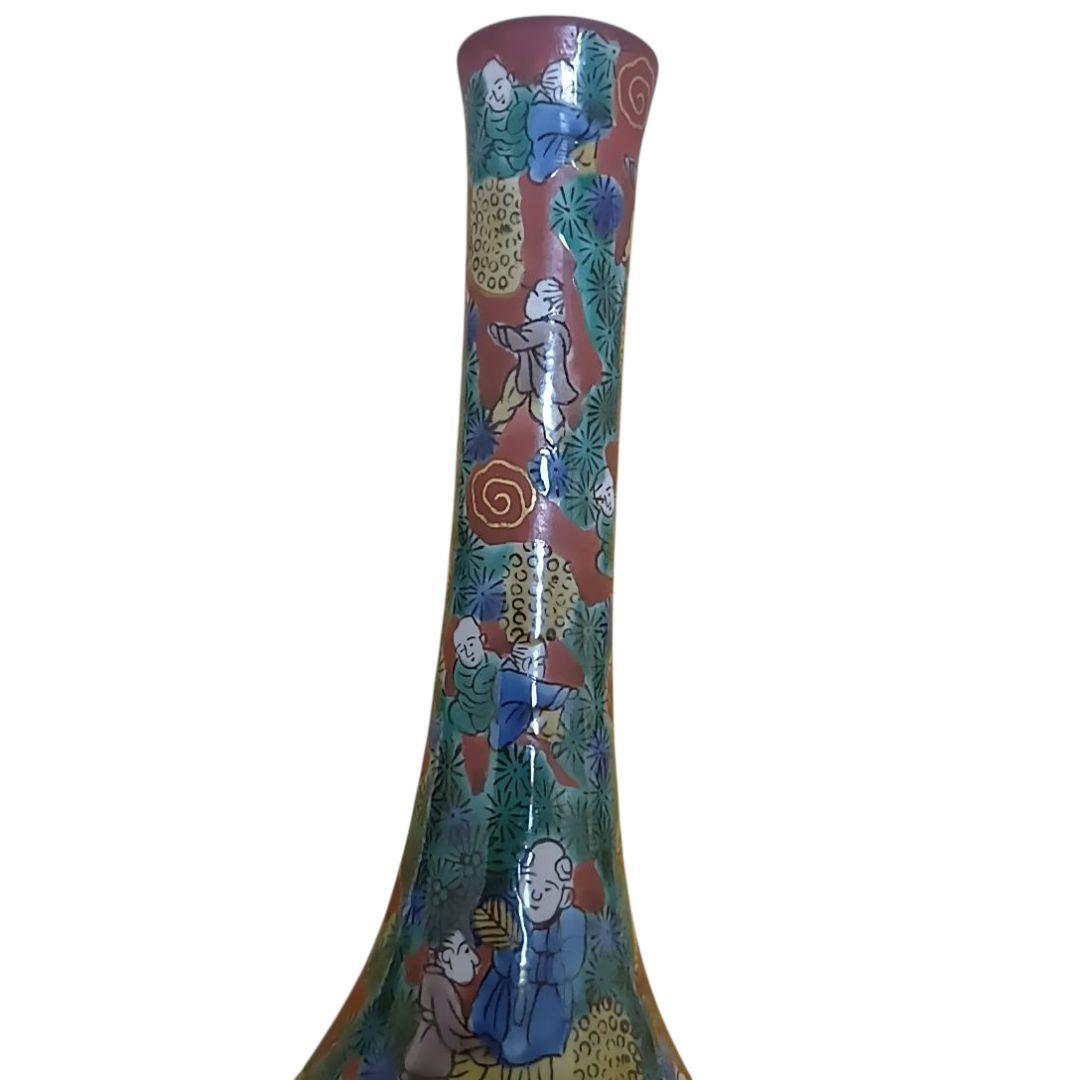 骨董品　九谷焼　青木木米　赤絵賢人図　花瓶花入　花器　一輪挿し　美品‼️①