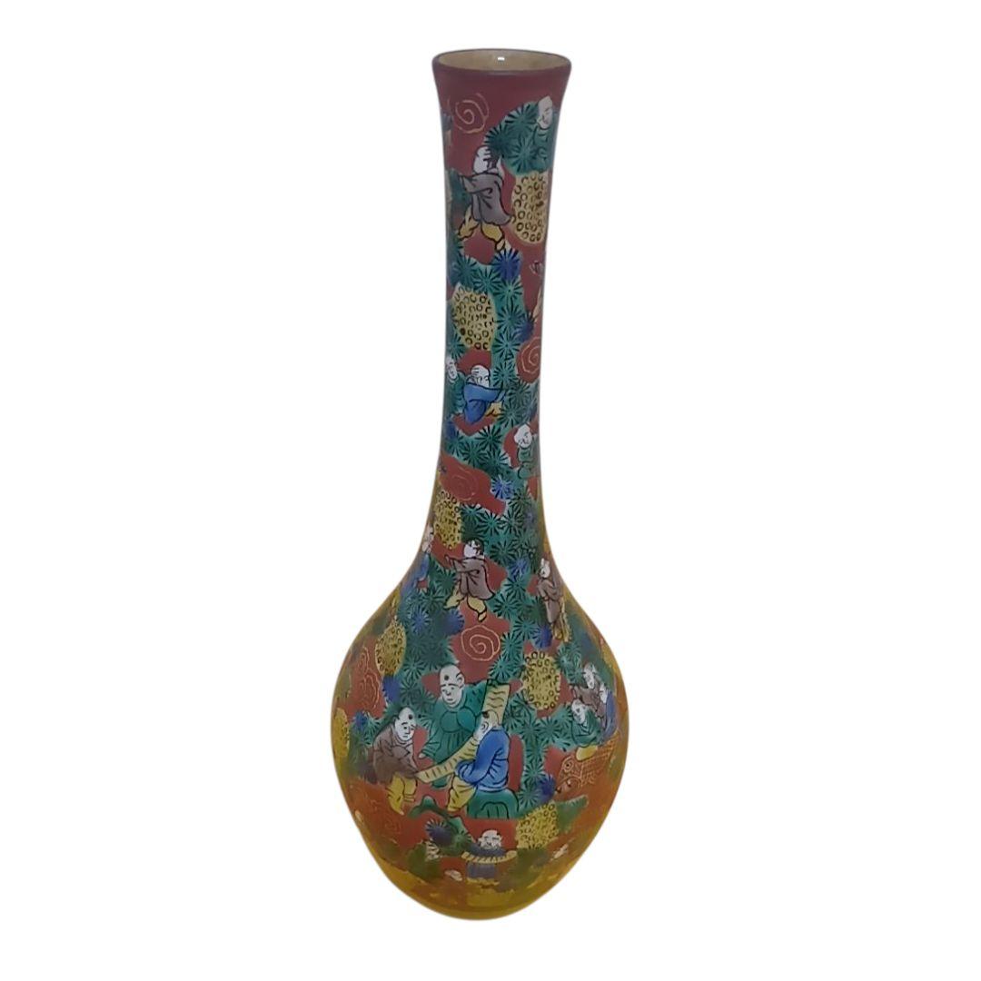 骨董品　九谷焼　青木木米　赤絵賢人図　花瓶花入　花器　一輪挿し　美品‼️①
