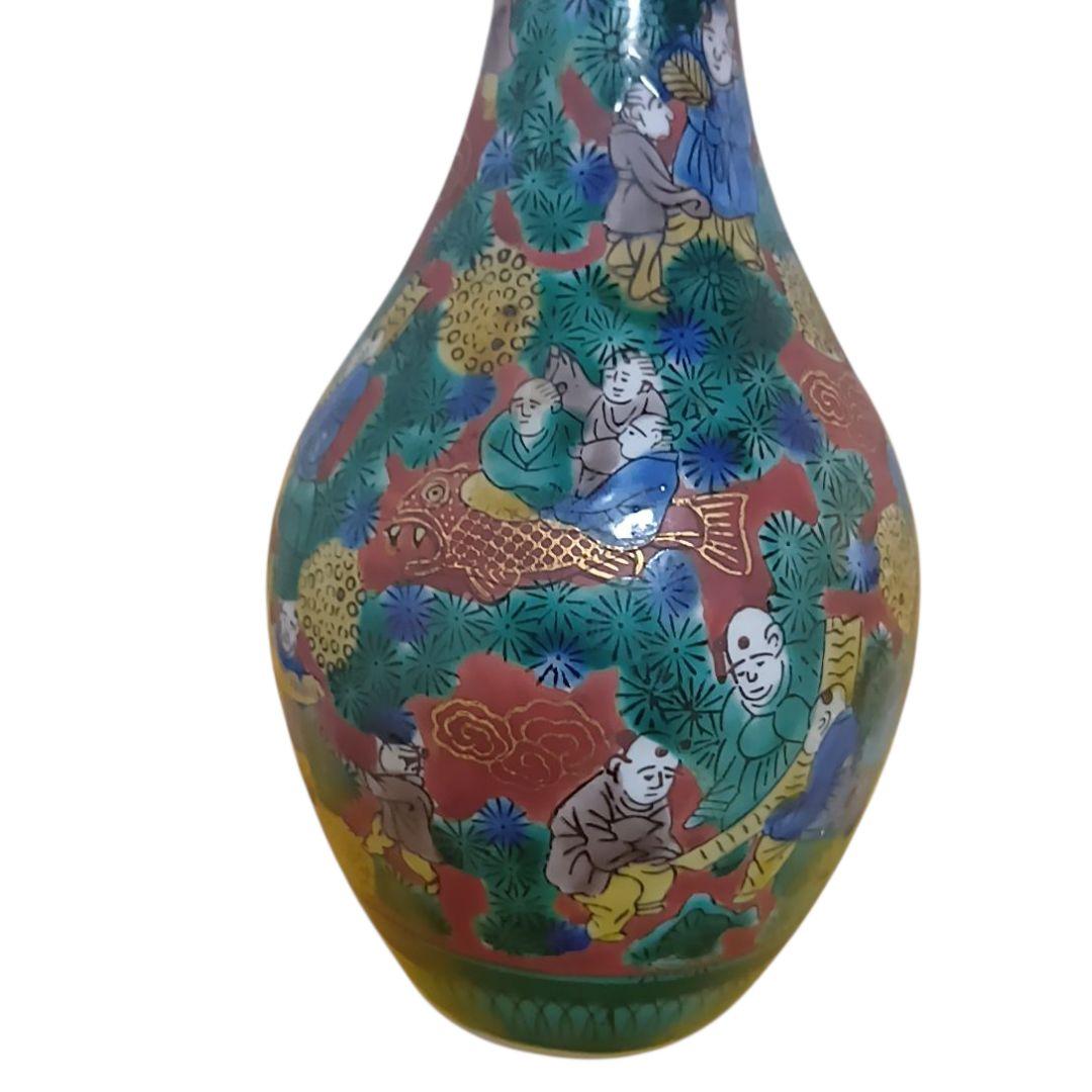 骨董品　九谷焼　青木木米　赤絵賢人図　花瓶花入　花器　一輪挿し　美品‼️①