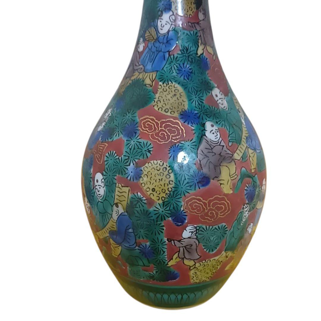 骨董品　九谷焼　青木木米　赤絵賢人図　花瓶花入　花器　一輪挿し　美品‼️①