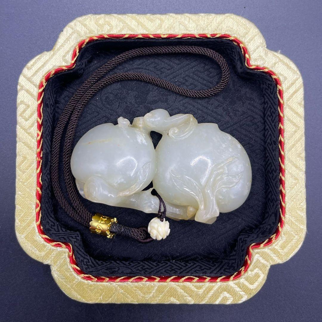 手彫り骨董品 翡翠軟玉 福寿康寧銘石 鑑別書付き