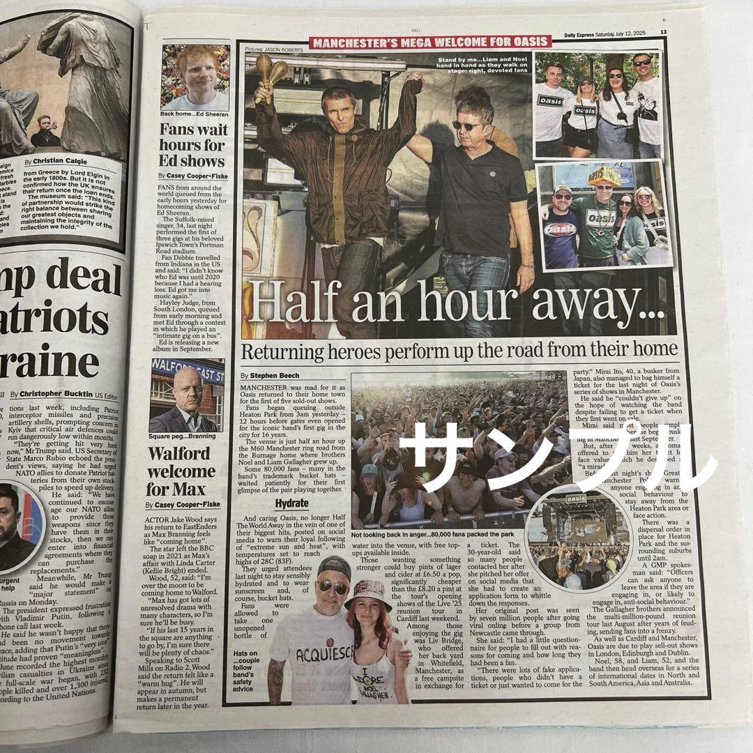 oasis 2025 7/12 マンチェスター　ライブ　初日の翌日 新聞 記事