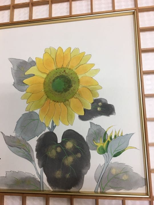 向日葵 ひまわり原山春雪先生作品手描き肉筆画作品46センチ×42センチ
