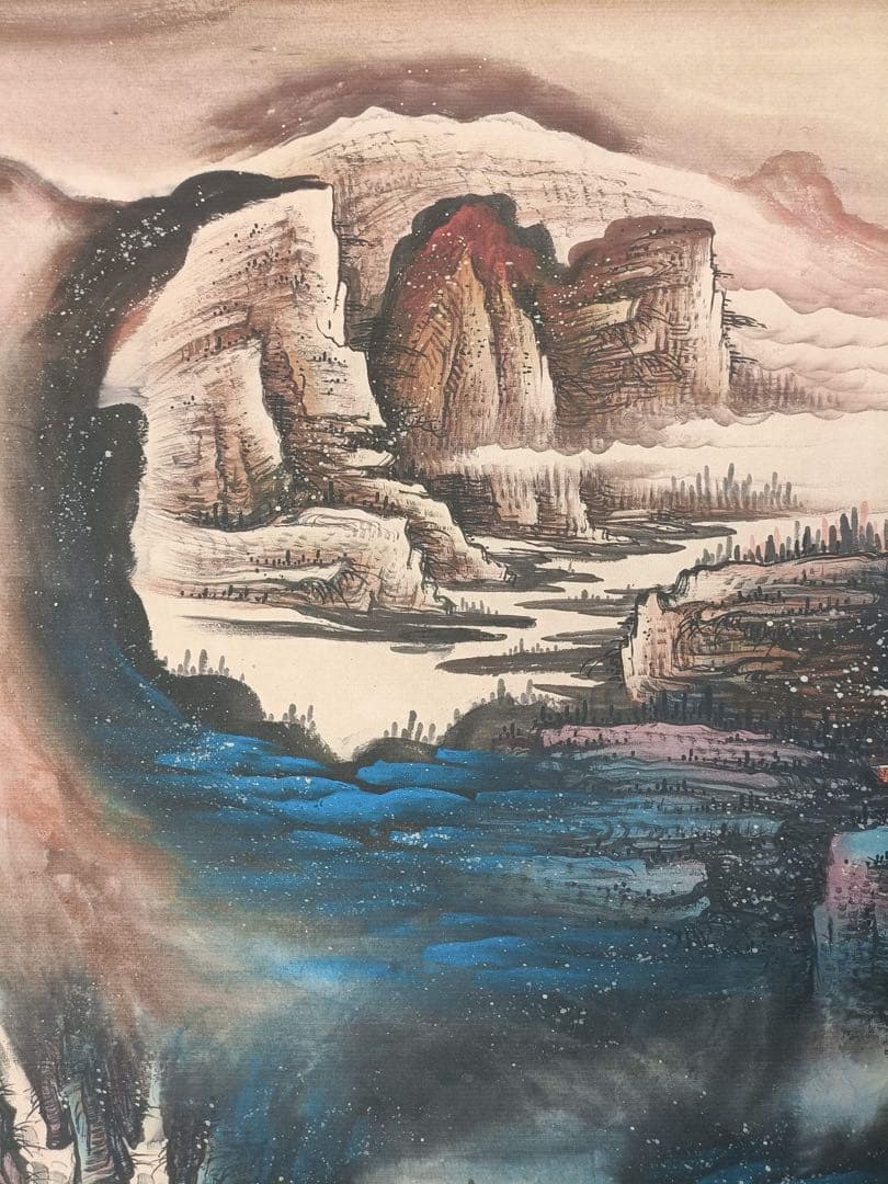 【张大千】山水图 中国画 掛け軸 水墨画 和室 玄関 茶室 壁掛け 美術品