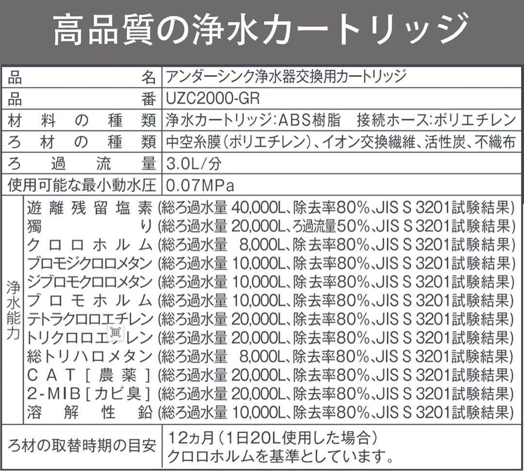 【R1418】UZC2000-GR 交換用浄水カートリッジ アンダーシンク互換