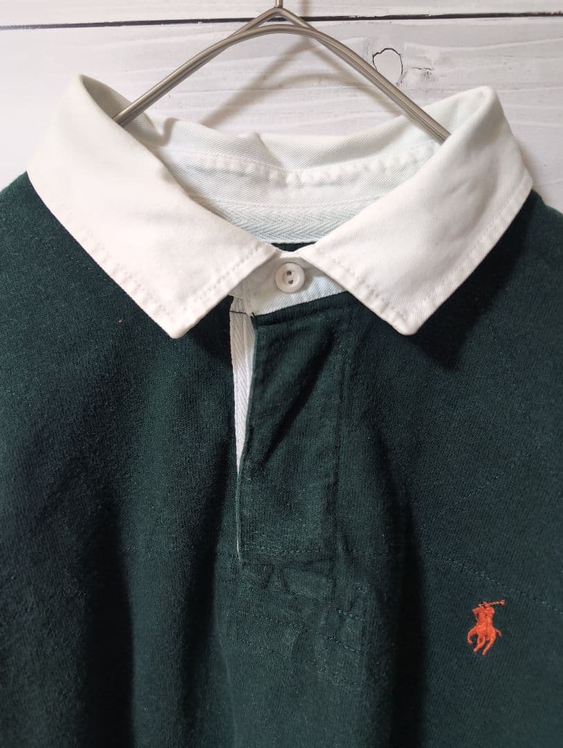 90Ｓ古着ぽろラルフローレンラガーシャツ刺繍ロゴ長袖Ｔ
