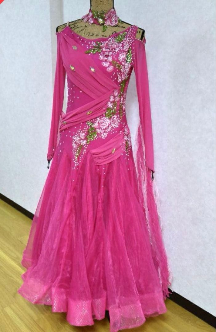 社交ダンスドレス 濃いピンク　LL ミニデモ パーティー