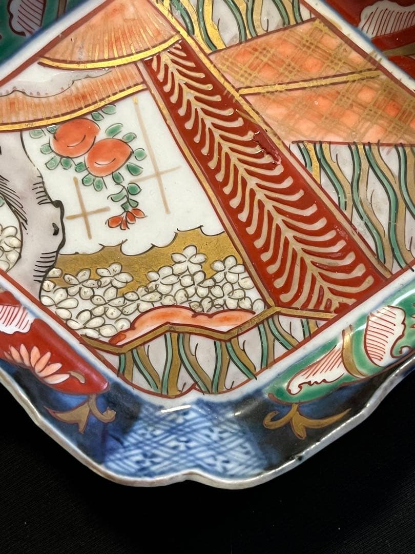 わ*め様 有田焼 伊万里焼 古伊万里 色絵 金彩 菱皿 刺し身皿 4客 管理A3