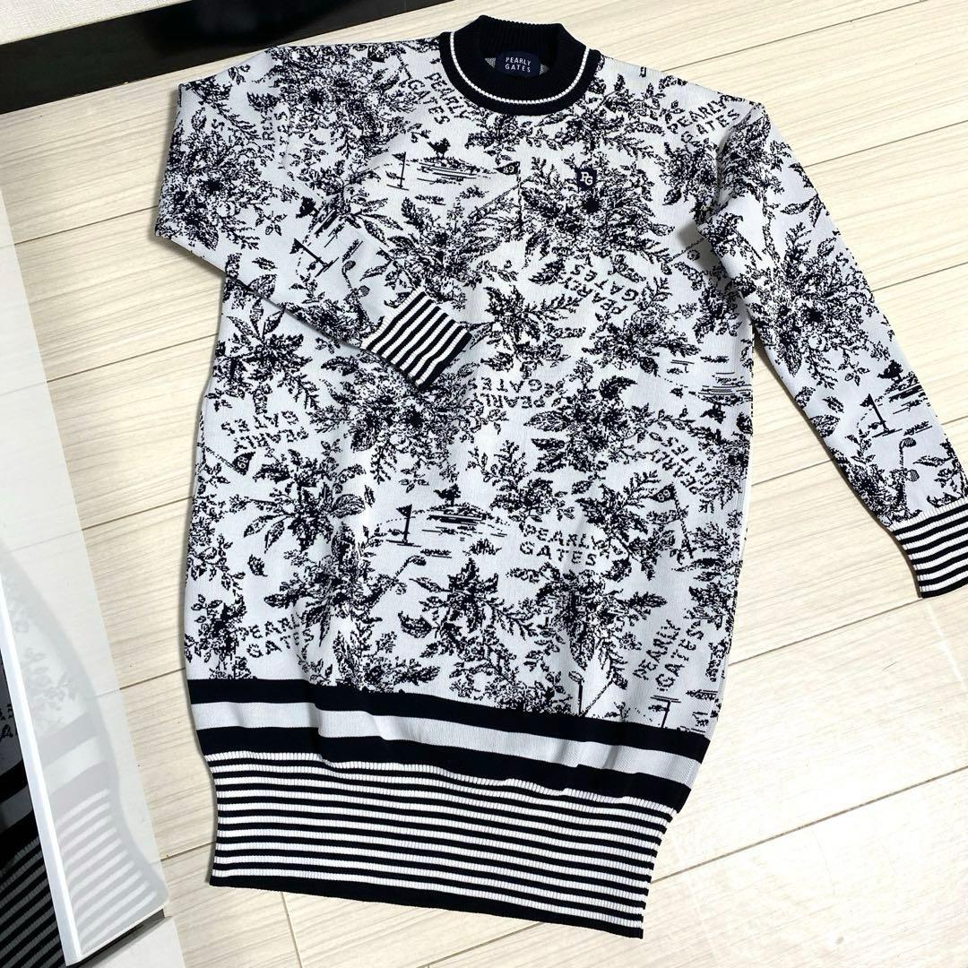新品❣️パーリーゲイツ　花柄　モックネック　ニットワンピース　ゴルフウェア