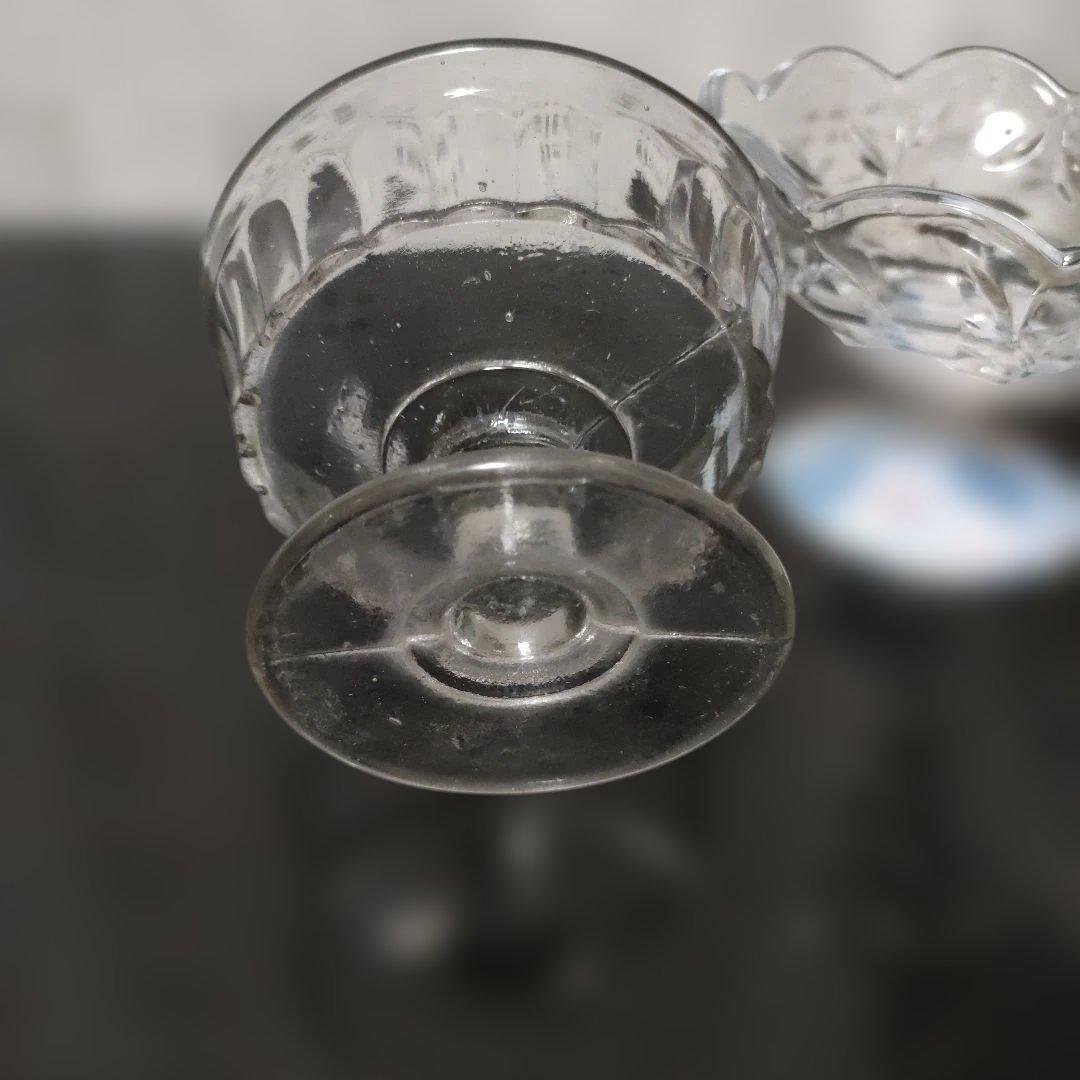 和柄陶器 ガラスサンデーカップ 昭和レトロかき氷グラス、氷コップ 3点セット