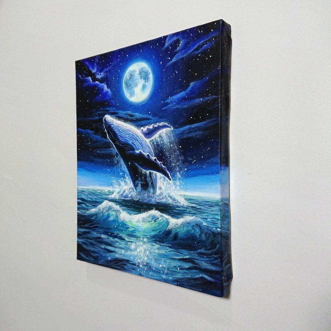 【クジラの夜】アクリル画 F3 風景画 絵画