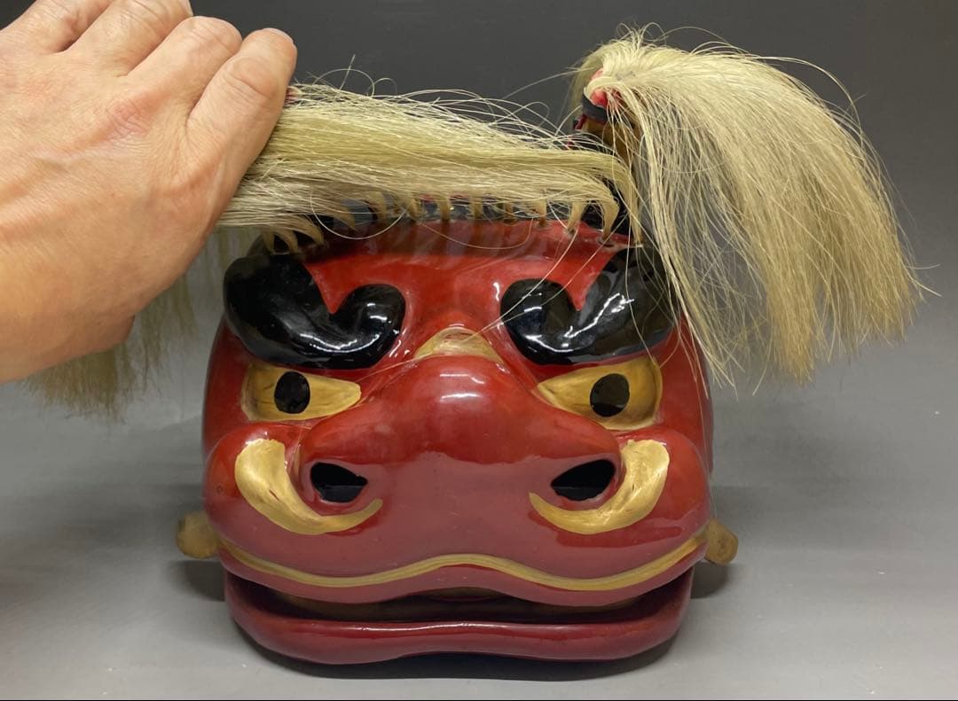 獅子舞　獅子頭　木彫　漆塗　s2552