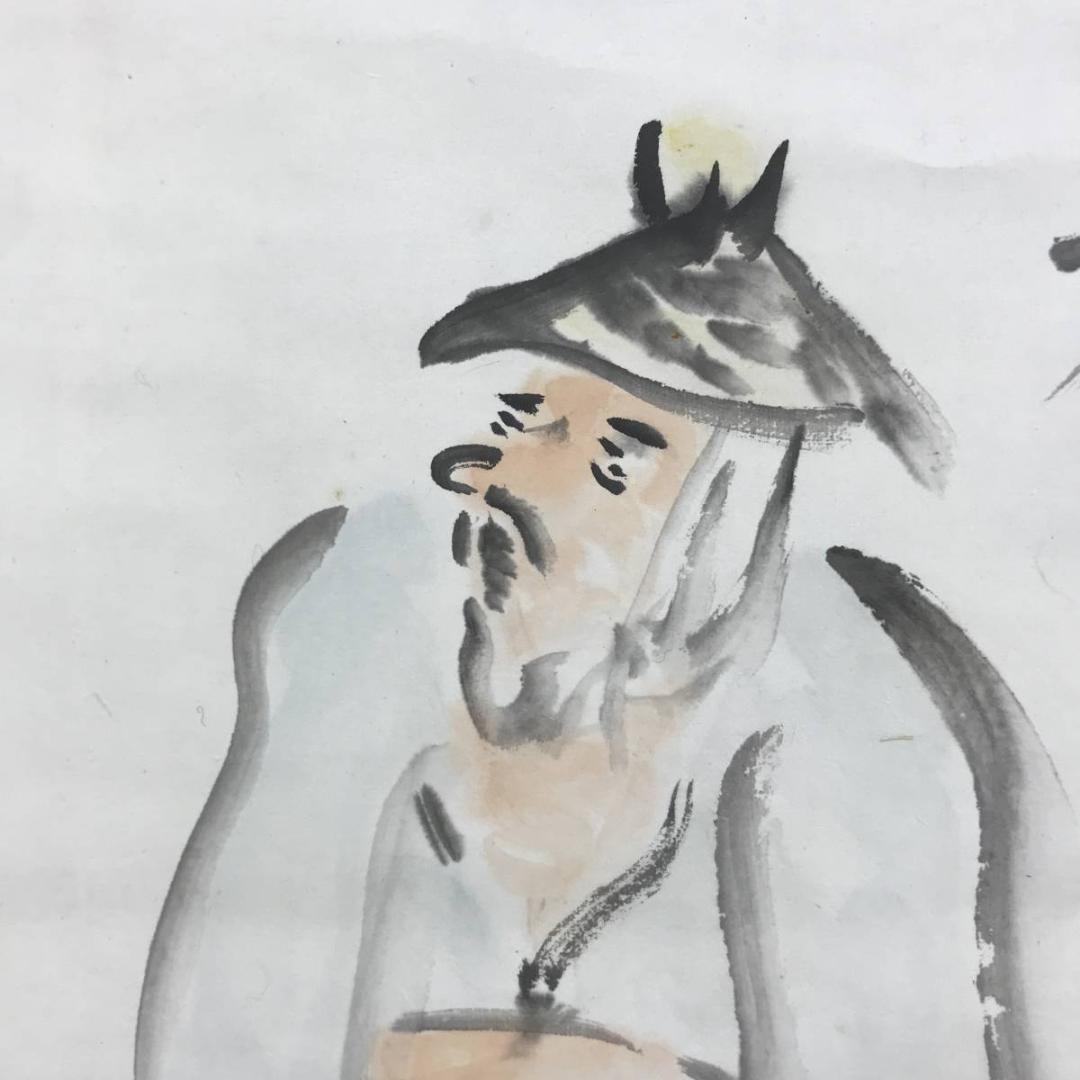 作者不詳/漁老忘魚/老人/魚釣/釣人/人物図/掛軸/名家伝来/AD-971