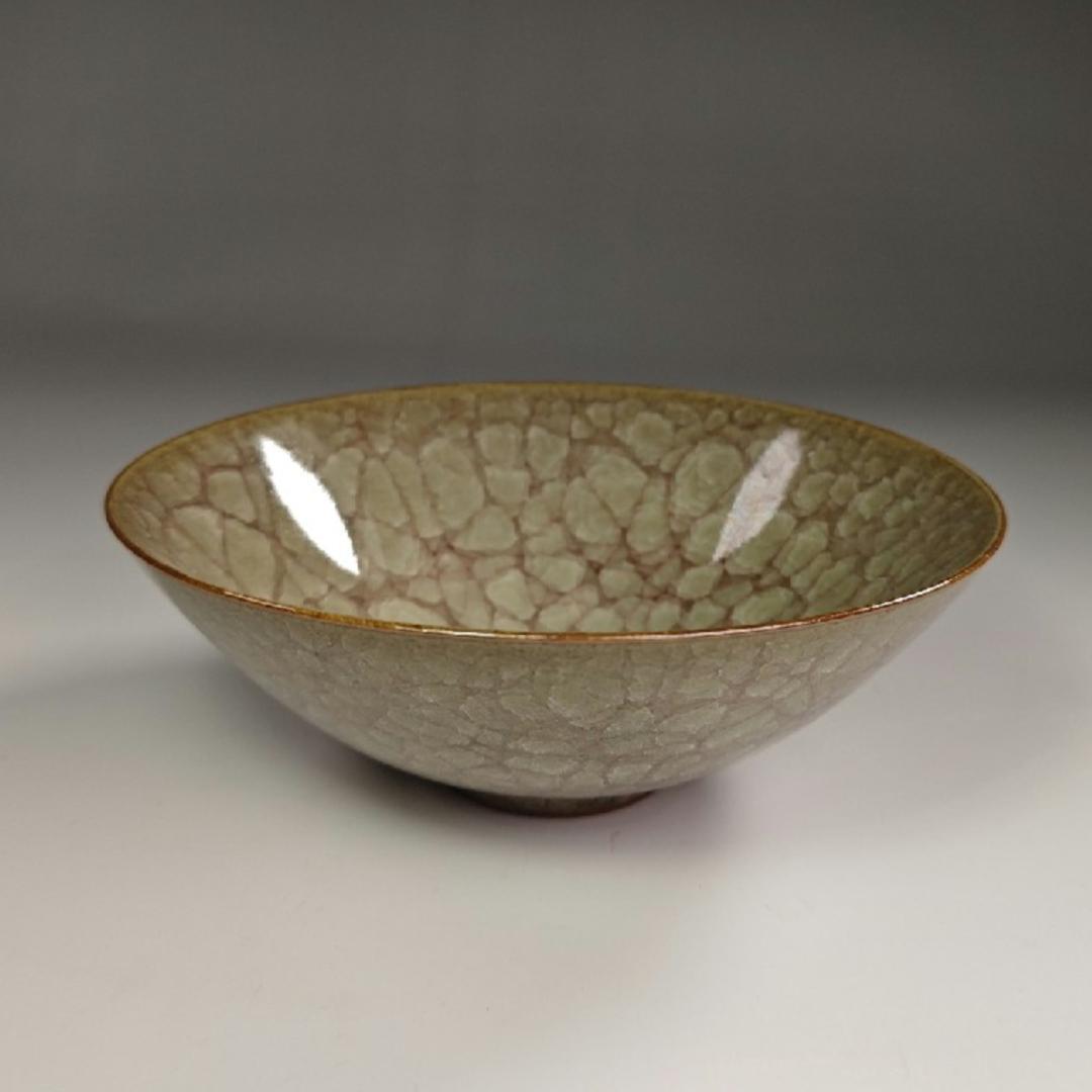 ラ12　茶碗 『桂窯　伸行造』『青磁氷裂　茶碗　共箱』茶道具　抹茶碗