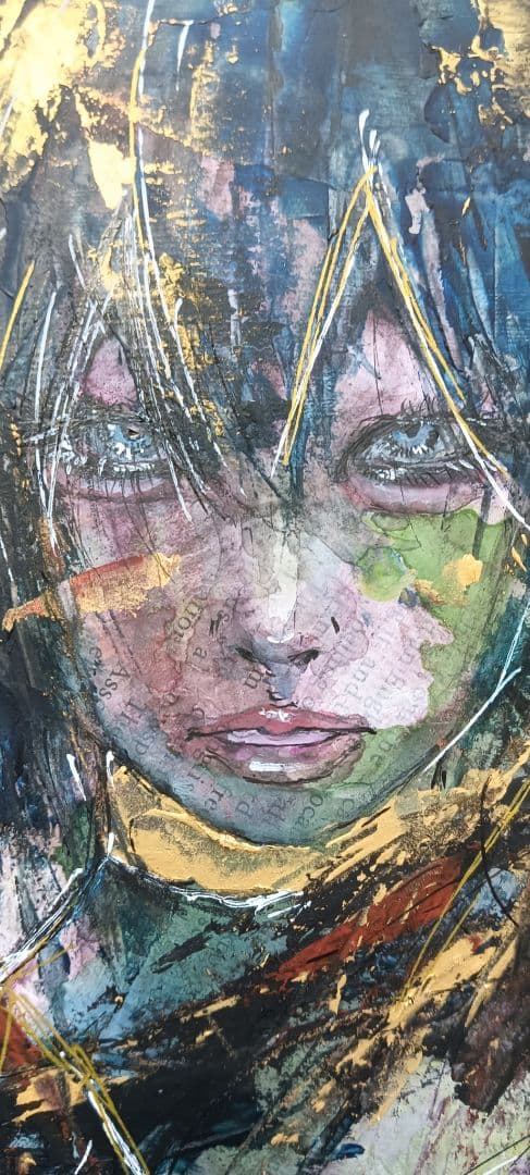 美人画 水彩 混合 抽象 現代アート アナログアート イラスト 原画