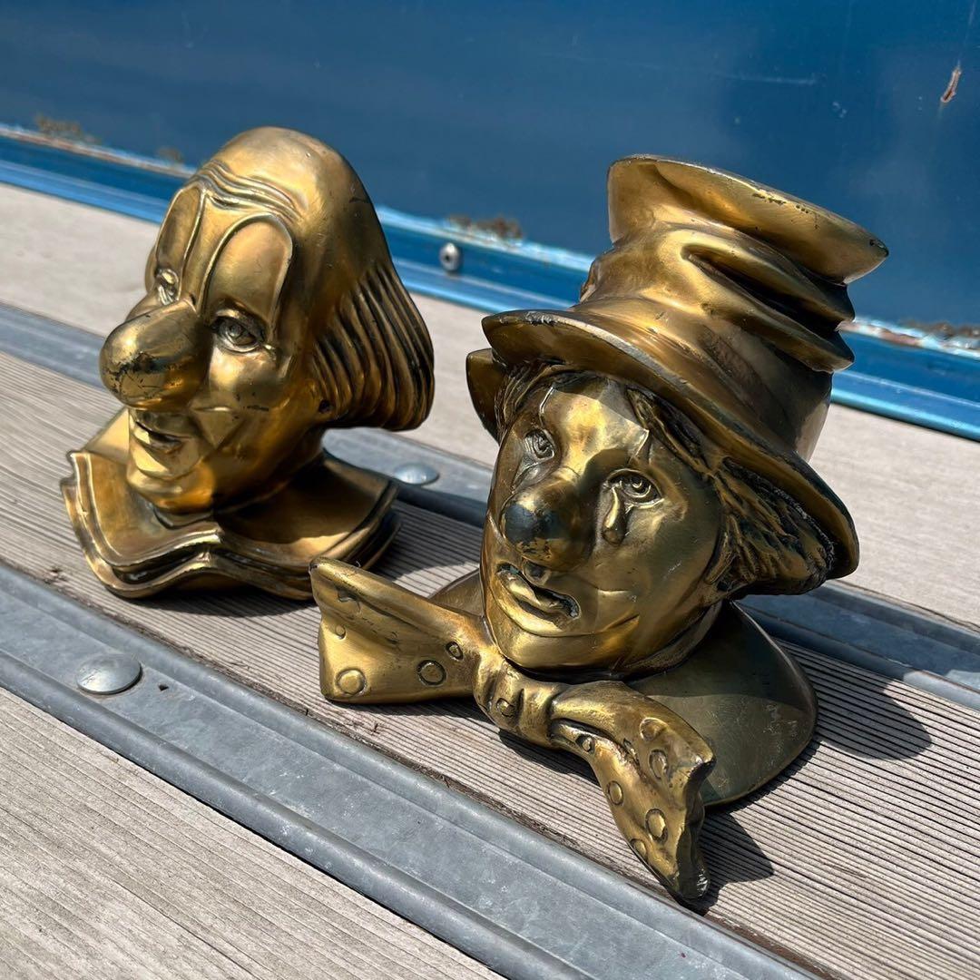 1940 Brass Clown Head Bookends クラウンヘッド