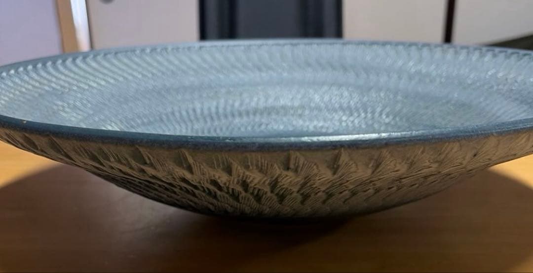 信楽焼 兼山作 大皿 飾り皿 アンティーク 陶器 波模様 平皿