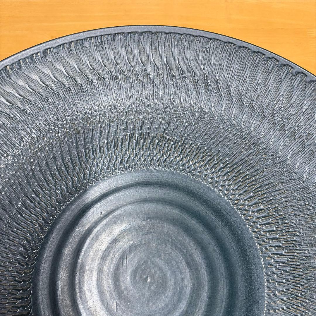 信楽焼 兼山作 大皿 飾り皿 アンティーク 陶器 波模様 平皿