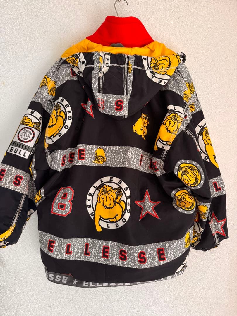 希少 90s ellesse エレッセ 中綿 アノラックパーカー ブルドッグ総柄