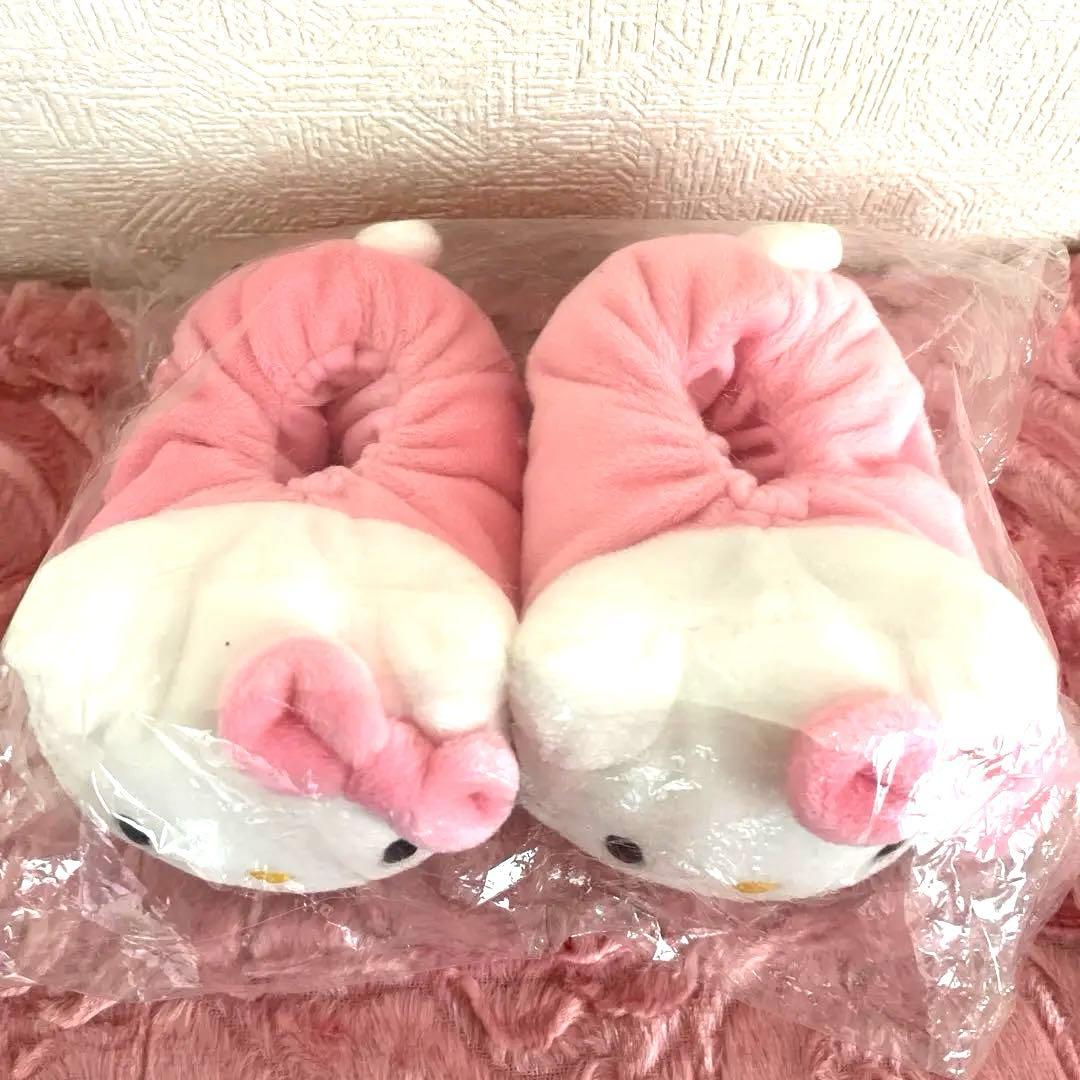 レトロ‼️♡とお花刺繍付きキティスリッパ 未使用キティルームシューズタグ付