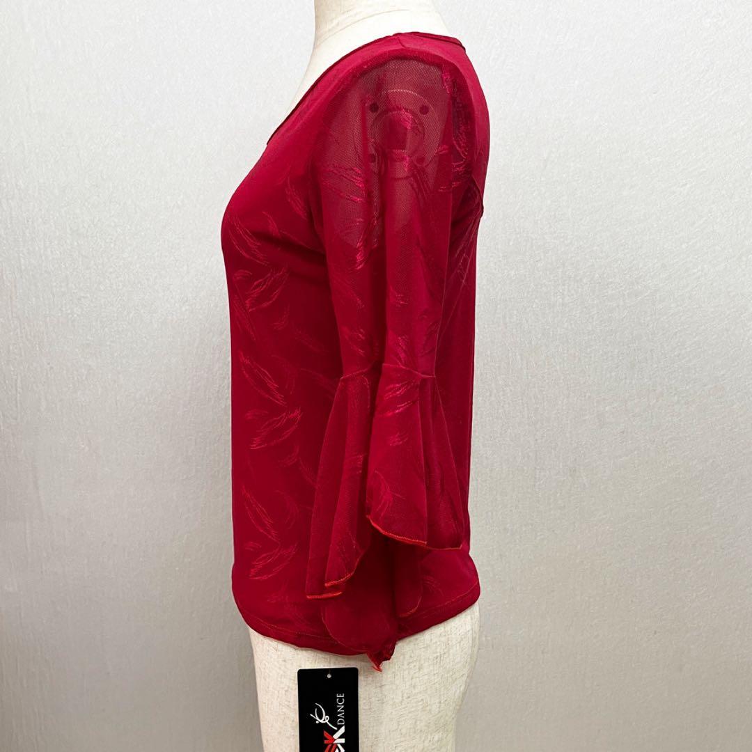 新品 社交ダンス トップス ダークレッド