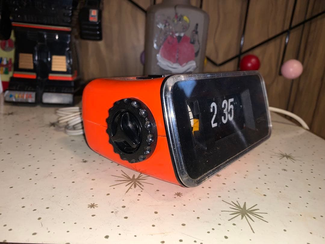 昭和レトロ　動作品　コパル　パタパタ時計　オレンジ　スペースエイジ　レトロポップ