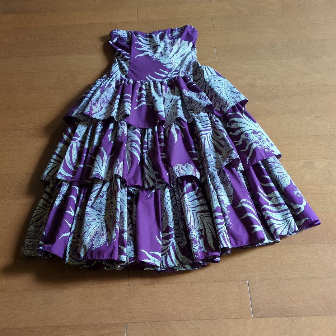 フラダンス衣装　CC fashion ハワイアンドレス　パープル　3段