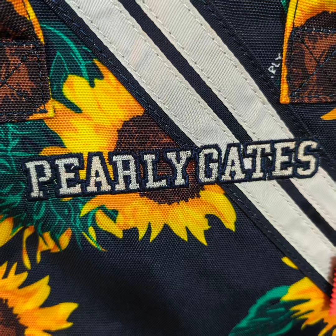 PEARLY GATESカートバッグ 白×イエロー ひまわり柄内外ポケットゴルフ