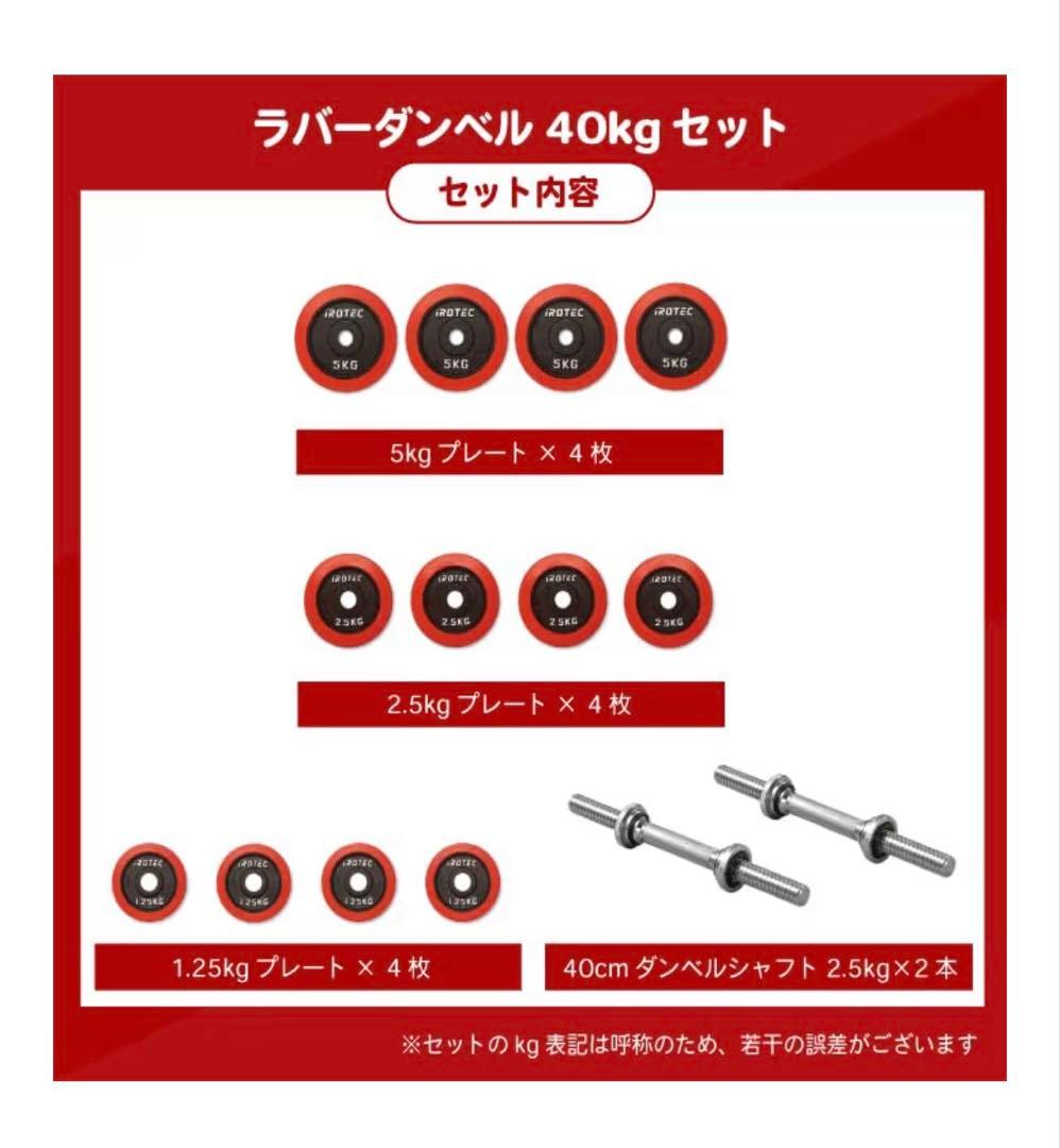 ナナシ　IROTEC ラバー ダンベル 40kgセット 片手20kg×2個