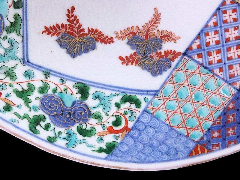 大聖寺伊万里　桐に鳳凰　唐草に石畳紋　舟形変形皿　N1717AS-DCy