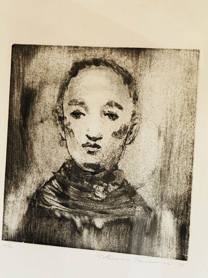 舟越桂　古い鏡　リトグラフ 肖像画 1993年