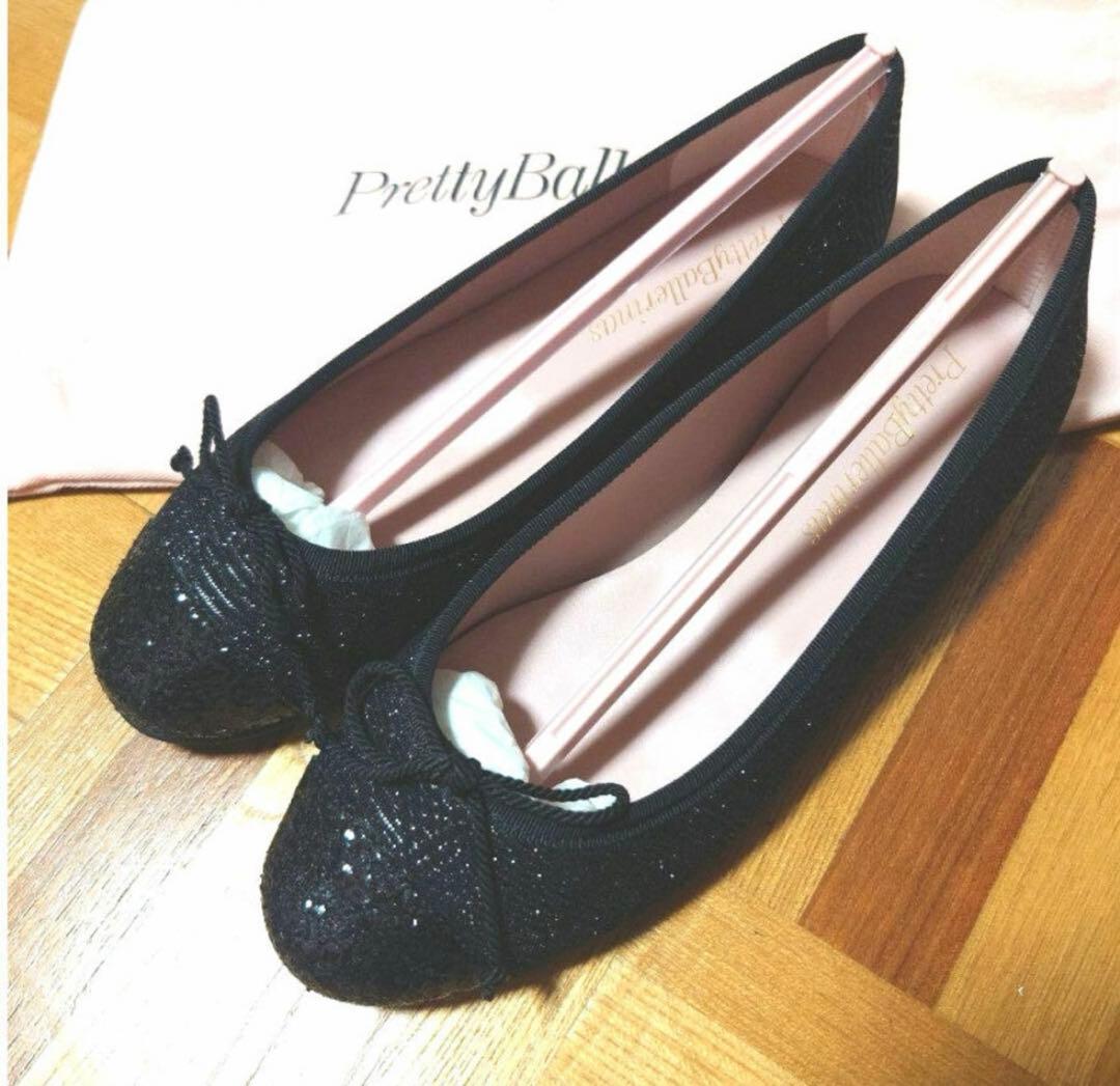 【超美品】PrettyBallet 黒 グリッター バレエシューズ36（23）