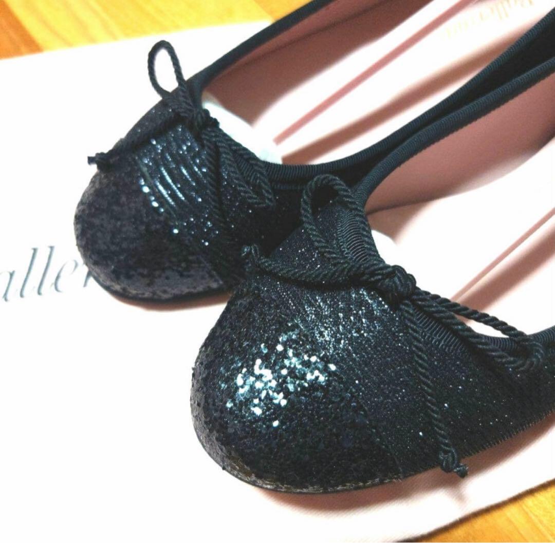 【超美品】PrettyBallet 黒 グリッター バレエシューズ36（23）