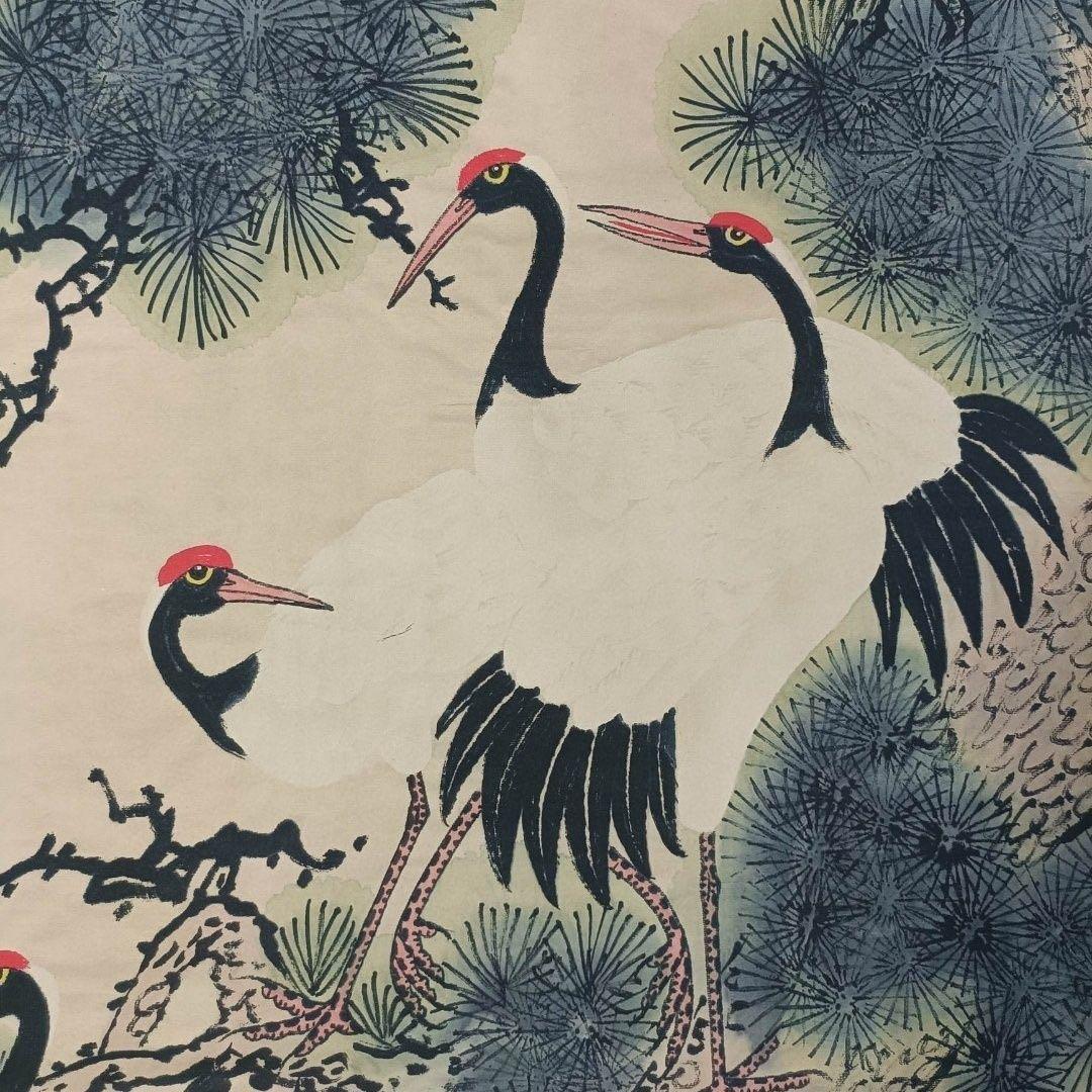 中国画 齐白石 松鶴延年 中堂 掛け軸 証明書・防偽マーク付き