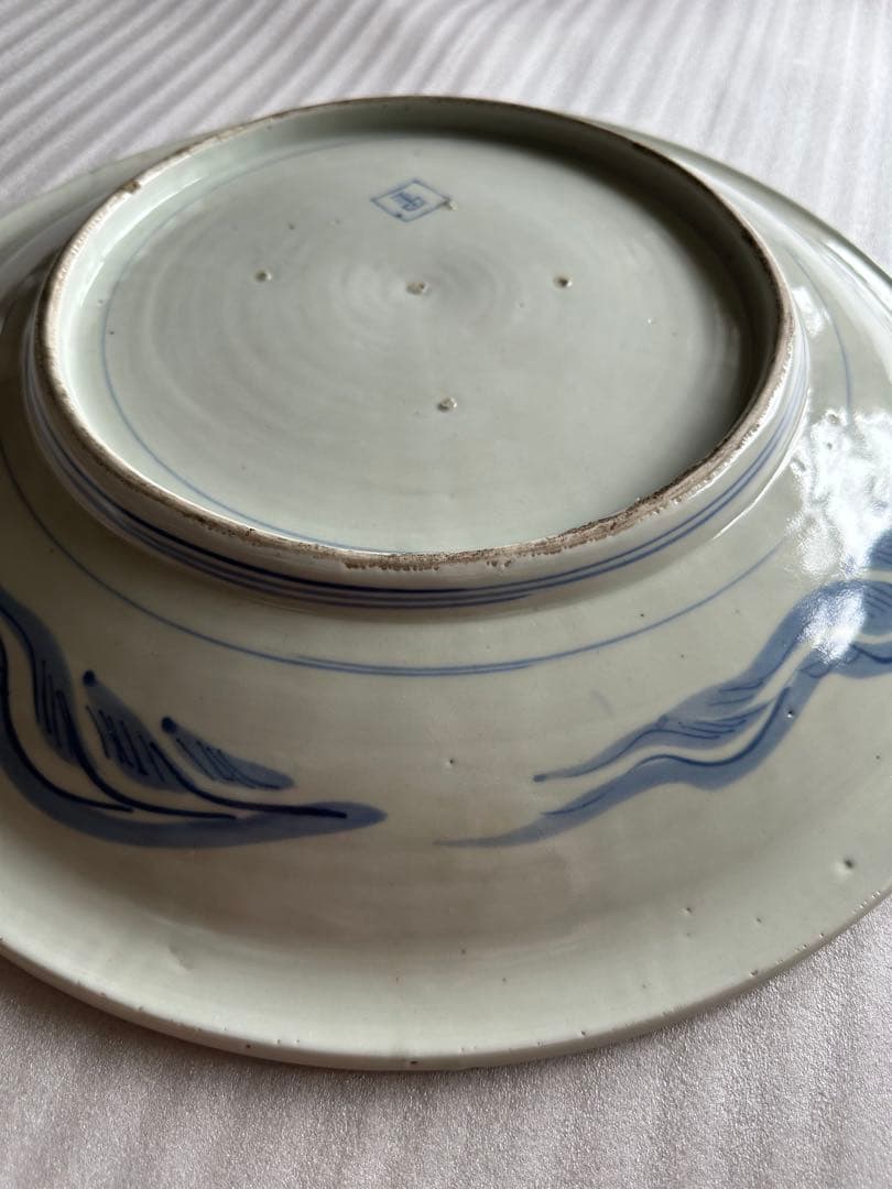 古伊万里焼 染付魚鳥図 大皿 染付 直径約46cm 古美術