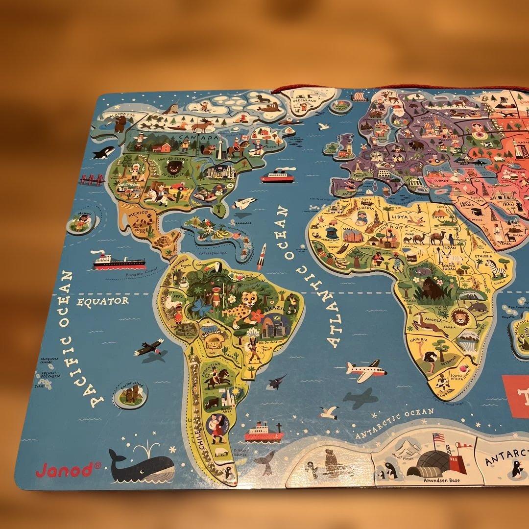 【美品】Janod 世界地図 ジグソーパズル　壁掛け　大型