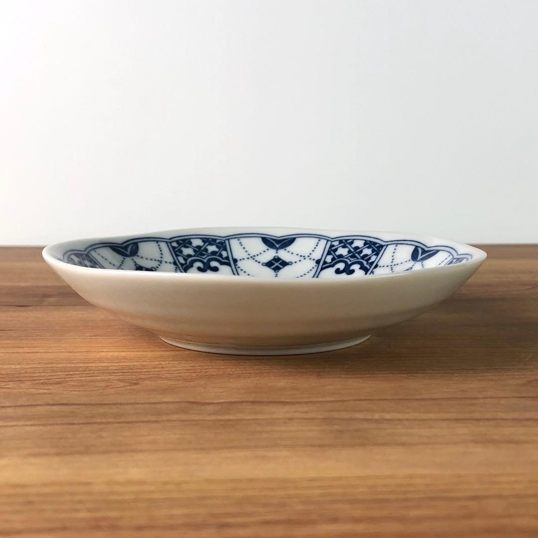 九谷焼　新品　4号皿　染付瓔珞紋　庄三　小皿　5枚