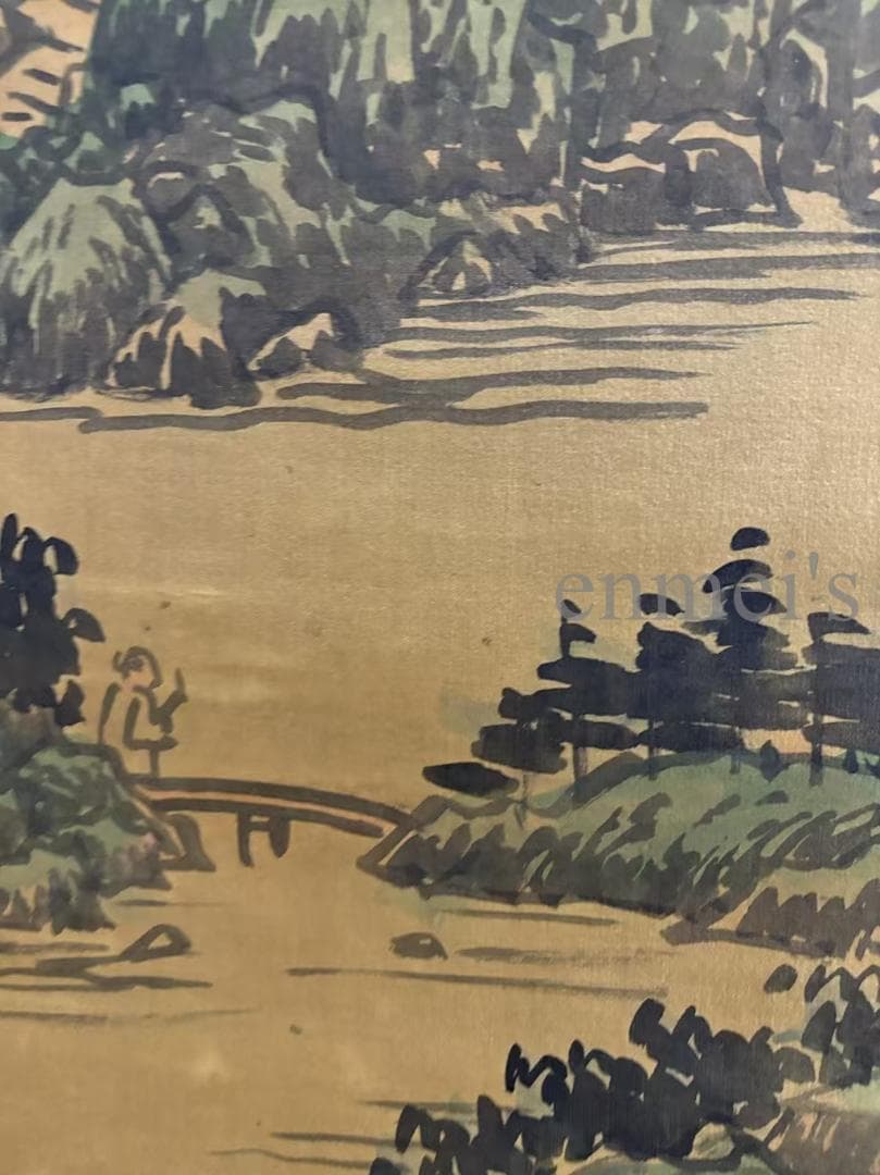 中国古美術 王鑑作款 水墨画 山水画 詩文付き 三尺 絹本 手描き 唐物 肉筆