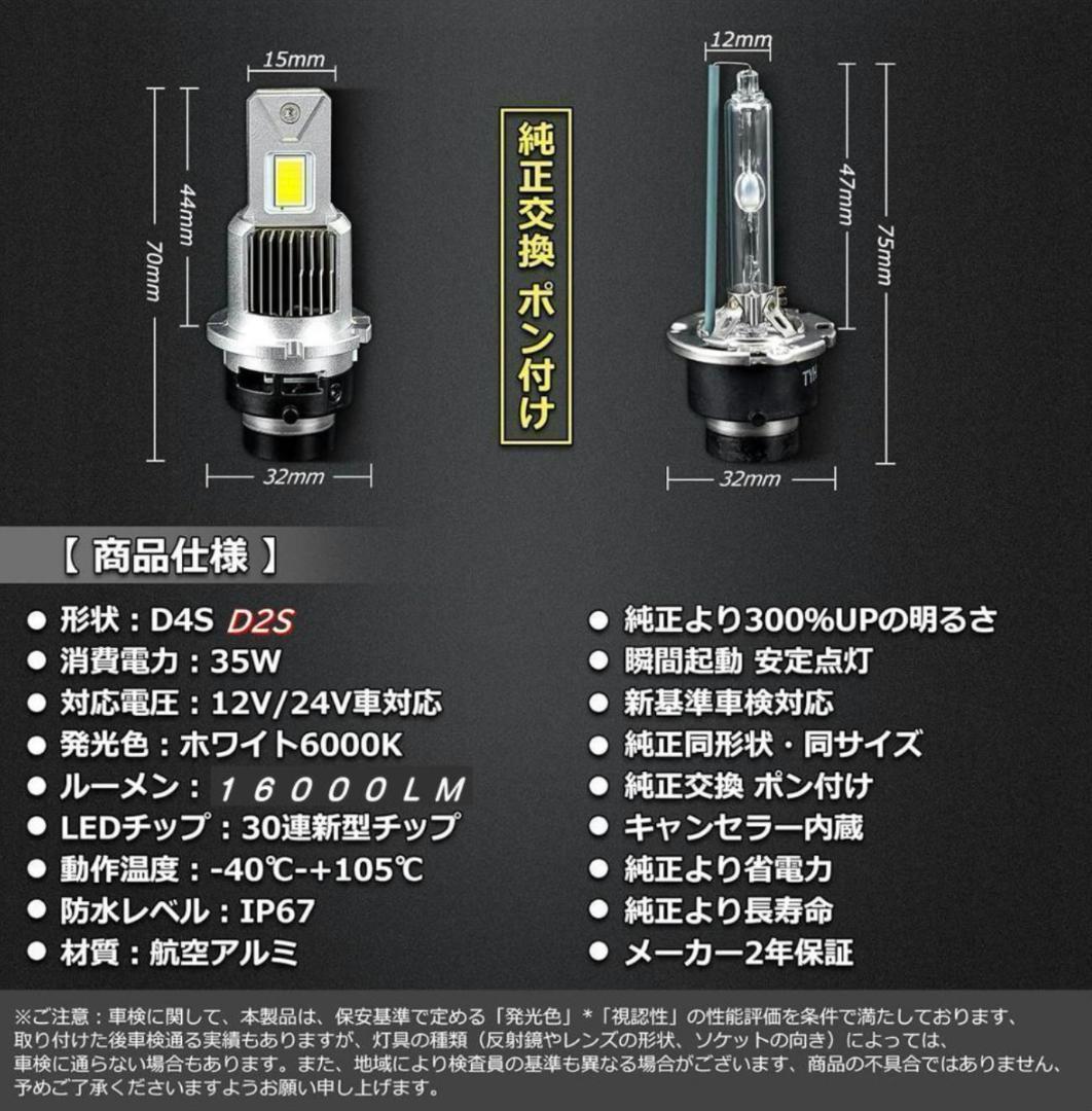 D2S D2R LED ヘッドライト DC12V/24V対応 16000LM