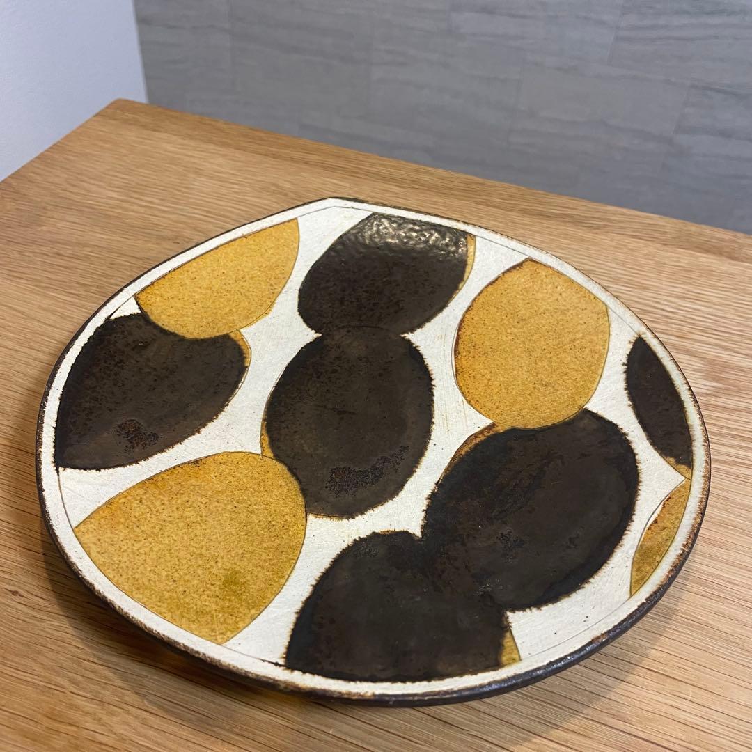 【市岡 泰】しずく皿　Lサイズ　約22cm 作家のうつわ　美品　黄&黒