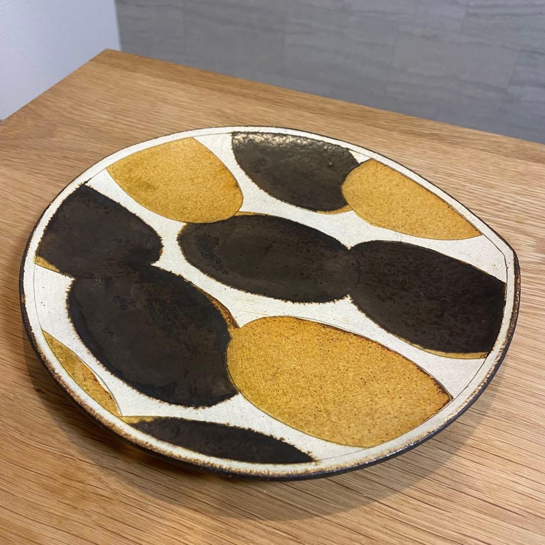 【市岡 泰】しずく皿　Lサイズ　約22cm 作家のうつわ　美品　黄&黒