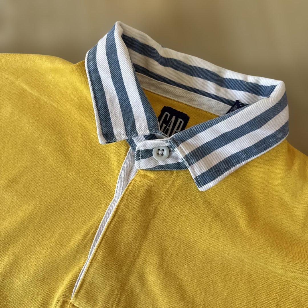 90'sデカタグOLD GAP ラガーシャツ イエロー　ストライプ襟