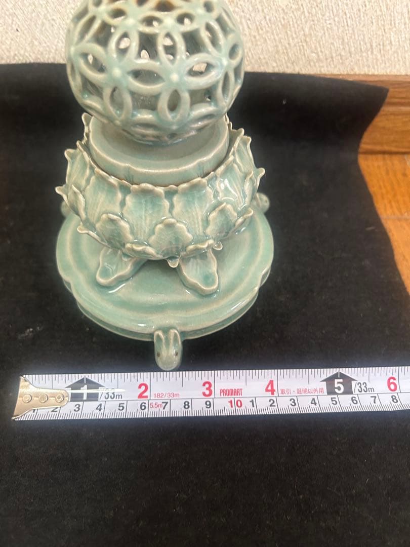 【韓国人間文化財】高麗青磁 漢青窯 金福漢作 蓮華文 三足香炉