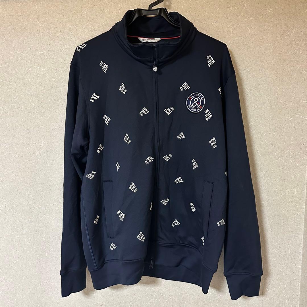 And per se ネイビー ジップアップジャケット ロゴ入り