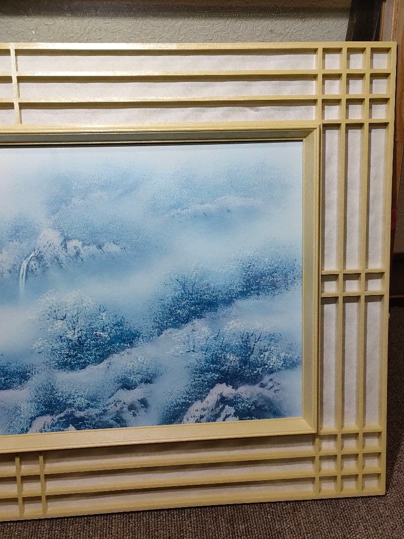 日本画 冬の風景 木製フレーム付き