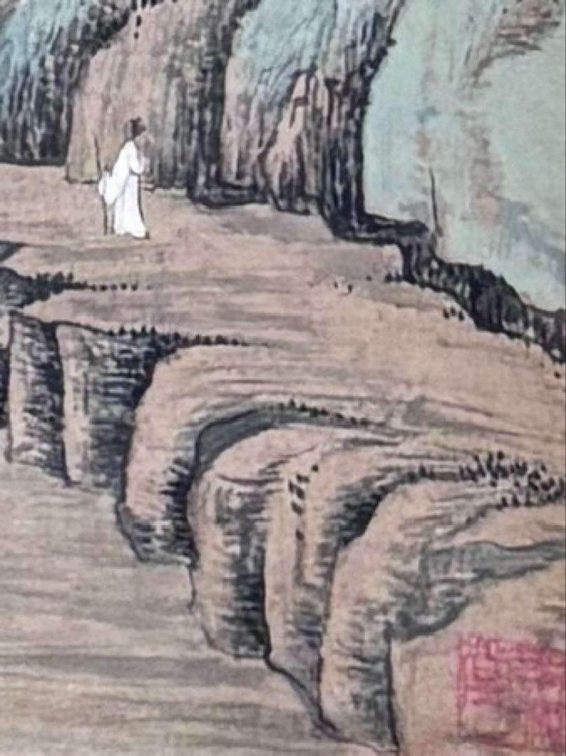 水墨画　掛け軸　北宋人之山水図 謝光力画　絵画　山水　カラー　張大千大風堂