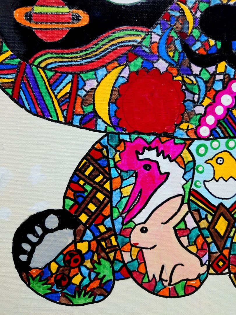 【F6号】ジミー大西【パンダ】手描き/表裏サイン有り/油彩/アクリル/絵画/額縁