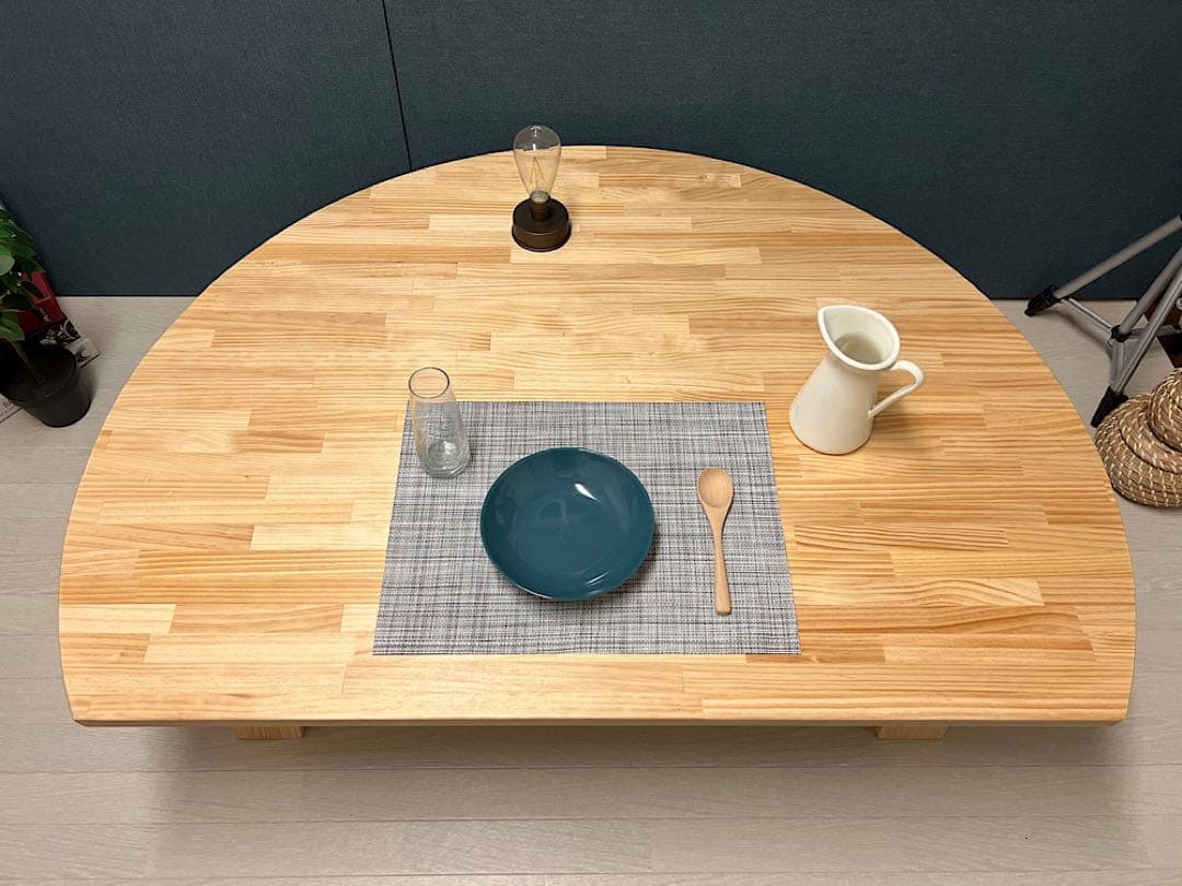 【送料無料】 ローテーブル 半月形 かまぼこ 120×90cm パイン 折畳脚